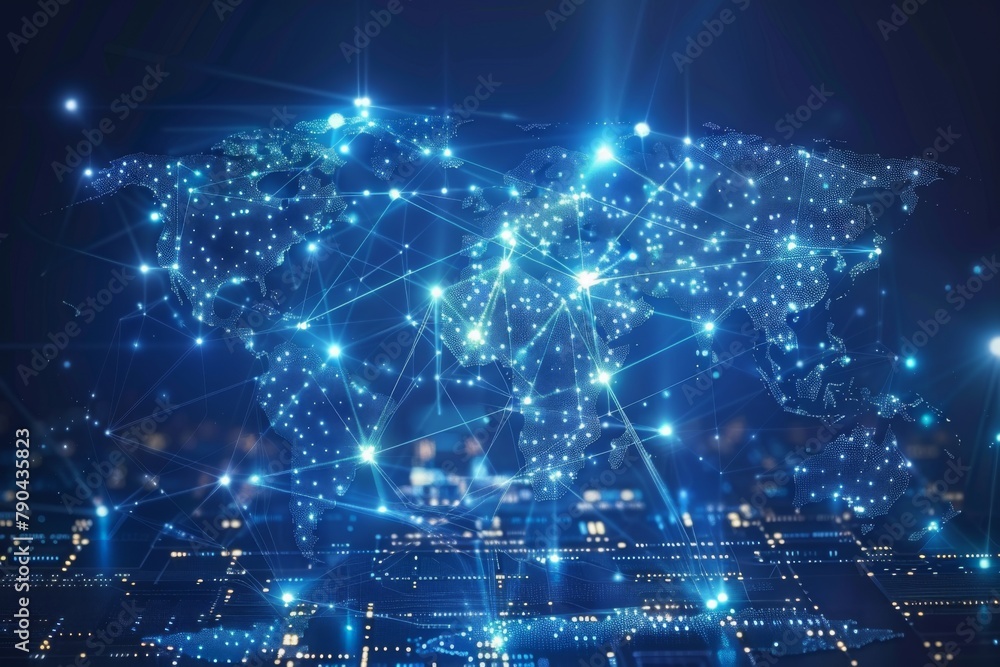 Digital map of world network created with generative ai Digital map of world network created with generative ai