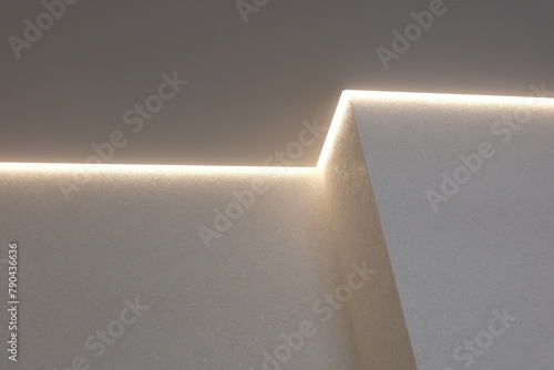 Diode lighting in the corners of the ceiling in an apartment with a stretch ceiling. Modern design. High quality photo