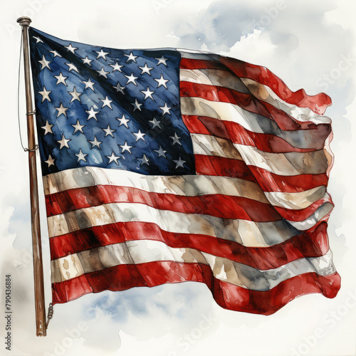 Watercolor American flag, clipart Illustration, Generative Ai