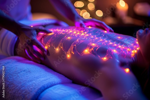 Physiotherapy session with luminescent body mapping