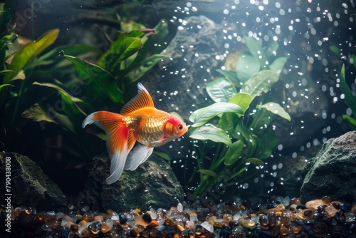 Goldfish paradise. Thriving in a tank abundant with nature