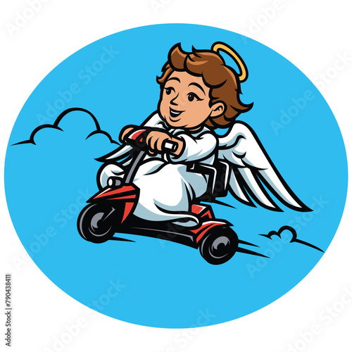 angel riding scooter