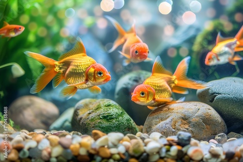 Goldfish symphony. Harmonious dance among aquatic features
