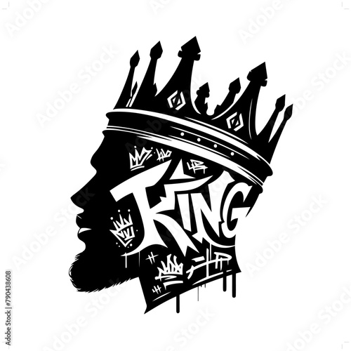 king silhouette, people in graffiti tag, hip hop, street art typography illustration.