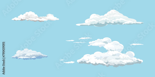set of white cartoon clouds