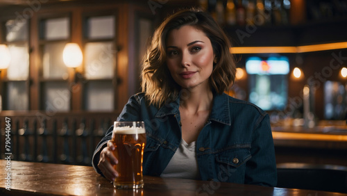 Woman Holding Beer at Dive Bar