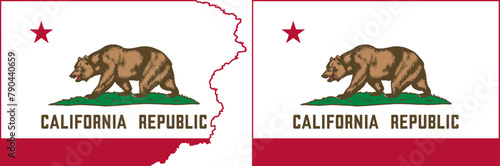 California flags vector. Standard flag and with torn edges