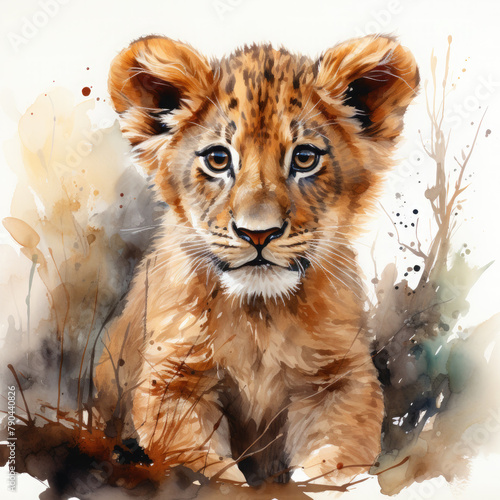 Watercolor Asiatic Lion  clipart Illustration  Generative Ai