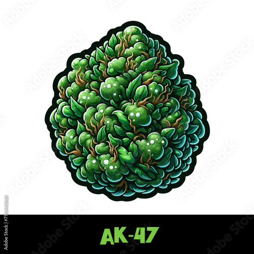Vector Illustrated Ak-47 Cannabis Bud Strain Cartoon
