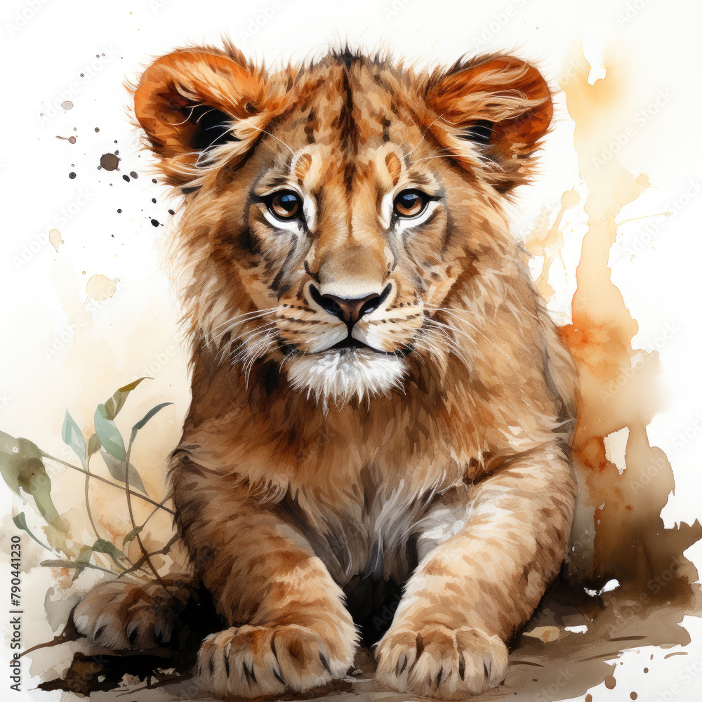 Watercolor Asiatic Lion, clipart Illustration, Generative Ai Watercolor Asiatic Lion, clipart Illustration, Generative Ai