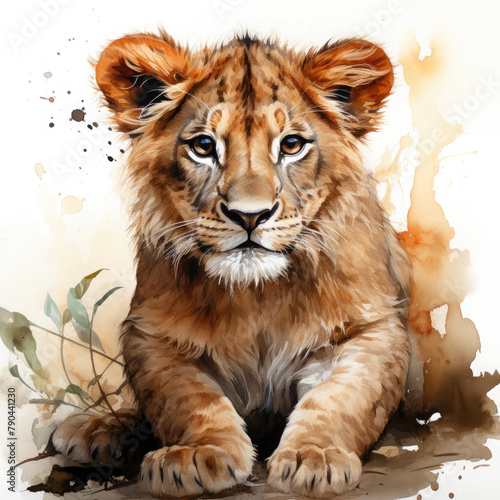 Watercolor Asiatic Lion  clipart Illustration  Generative Ai