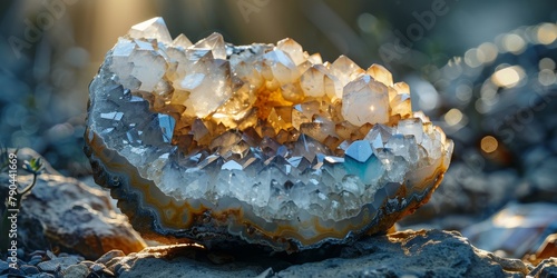 Illuminated Colorful Geode Crystals in Natural Setting