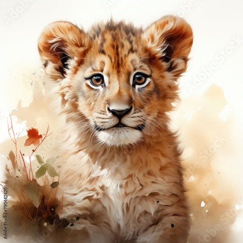 Watercolor Barbary Lion, clipart Illustration, Generative Ai