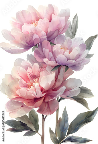 A beautiful arrangement of peony flowers on a white background, perfect for decoration or as a gift.