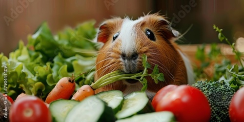 a laboratory guinea pig quietly nibbling on fresh vegetables