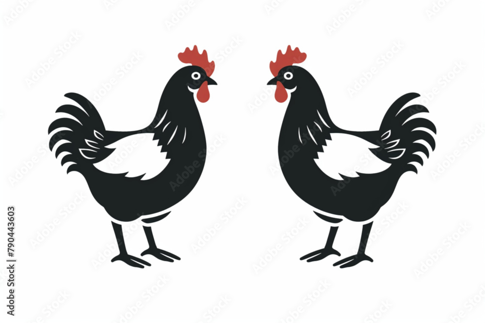 simple chicken icon illustration design, cute hen symbol vector icon, white background, black colour icon