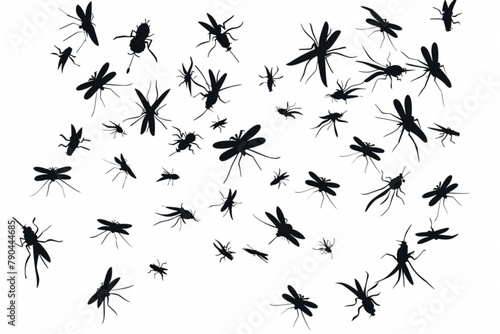 swarms of flying mosquitoes illustration vector icon, white background, black colour icon © Ahtesham