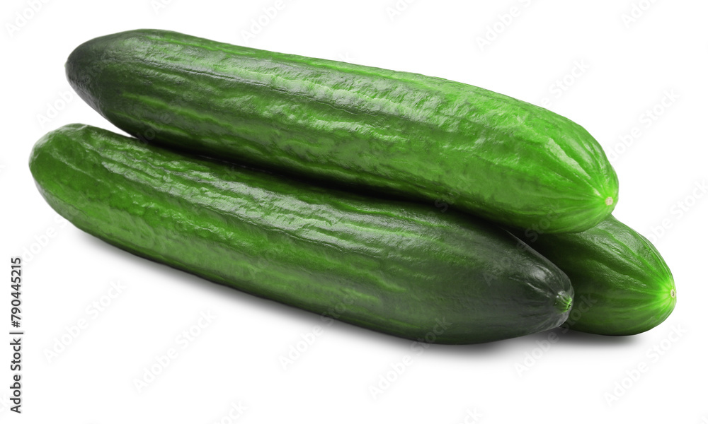 Many long fresh cucumbers isolated on white Many long fresh cucumbers isolated on white