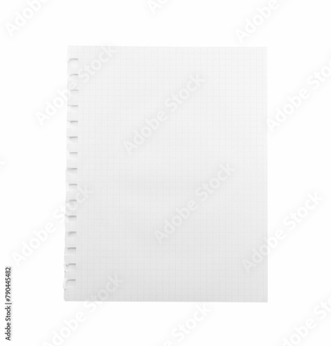 Checkered notebook sheet isolated on white  top view