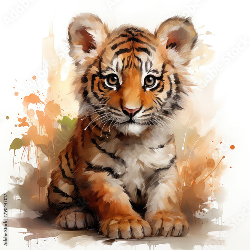 Watercolor Bengal tiger  clipart Illustration  Generative Ai
