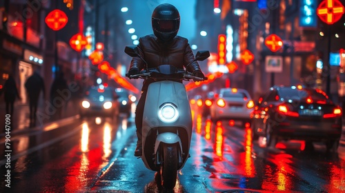 an electric scooter on the futuristic city background