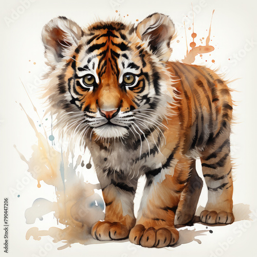 Watercolor Bengal tiger  clipart Illustration  Generative Ai