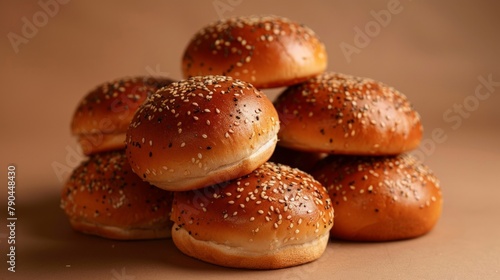 Close up of stack of sesame seed buns