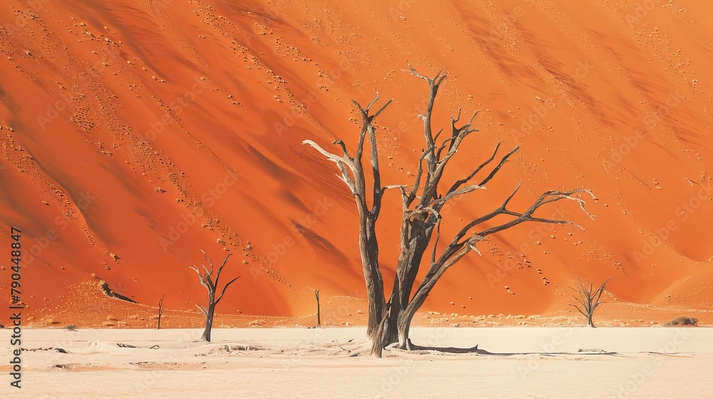 A mirage at Deadvlei, Namibia, where dried-out camelthorn trees are surrounded by red sand dunes. A mirage at Deadvlei, Namibia, where dried-out camelthorn trees are surrounded by red sand dunes.
