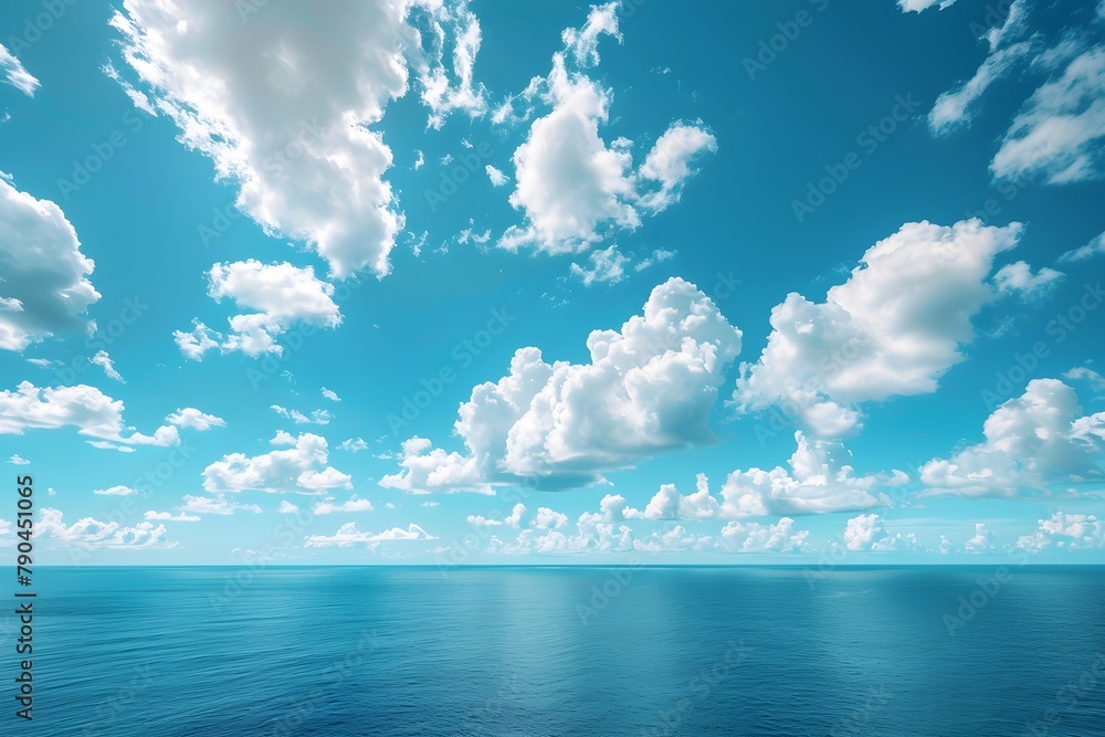 Obraz premium Panoramic sea horizon photo with beautiful clouds on a clear day