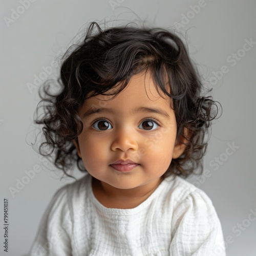 Serene Wonder: East Indian Baby Girl with Curly Locks and Deep Gaze