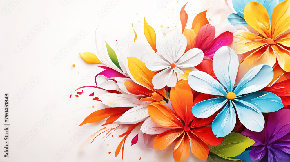 Abstract floral with leaves and tropical flowers white background Abstract floral with leaves and tropical flowers white background