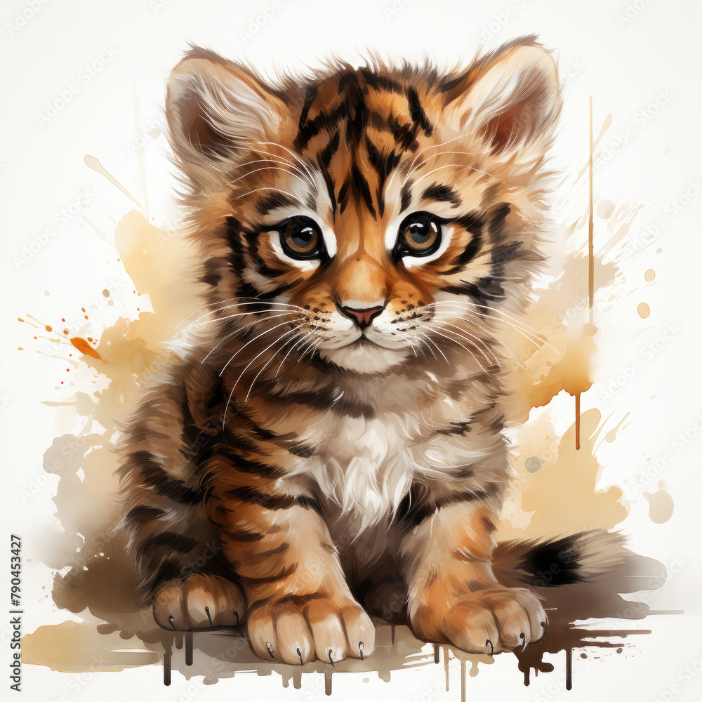Watercolor Caspian tiger, clipart Illustration, Generative Ai Watercolor Caspian tiger, clipart Illustration, Generative Ai