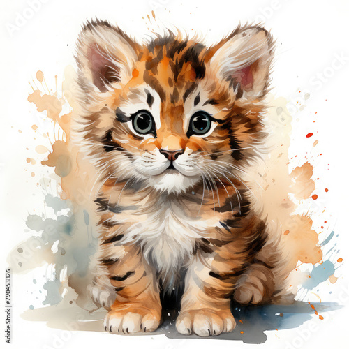 Watercolor Caspian tiger, clipart Illustration, Generative Ai © SantoshArt
