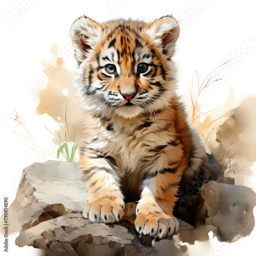 Watercolor Caspian tiger, clipart Illustration, Generative Ai