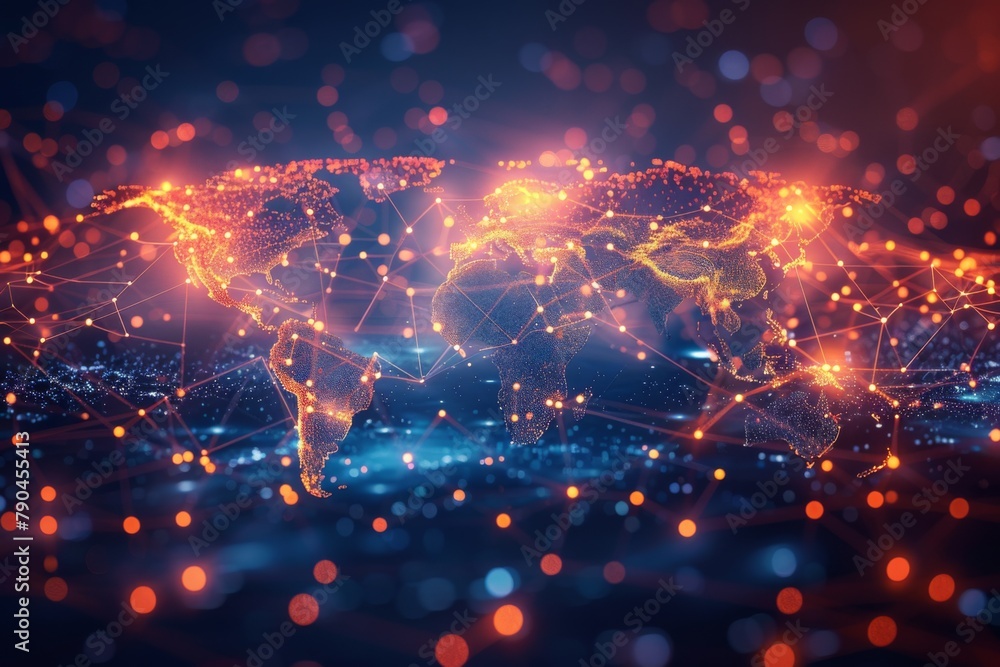 Digital map of world network created with generative ai Digital map of world network created with generative ai