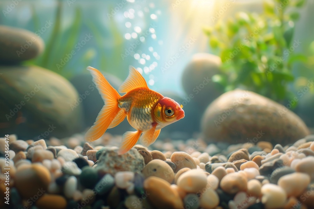 Goldfish oasis. Oasis of tranquility in aquatic landscape