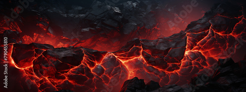 Fiery Lava Cracks in Dark Rocks Scenery for Dynamic Background photo