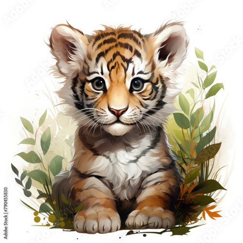 Watercolor Caspian tiger, clipart Illustration, Generative Ai