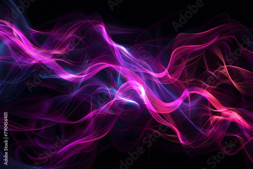 Dynamic neon waves of pink and purple creating a mesmerizing effect. Stunning on black background.