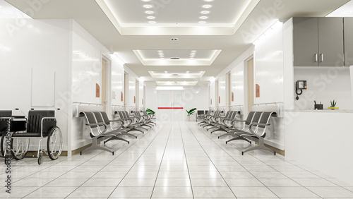 3d illustration rendering.  Empty Corridor In Modern Hospital