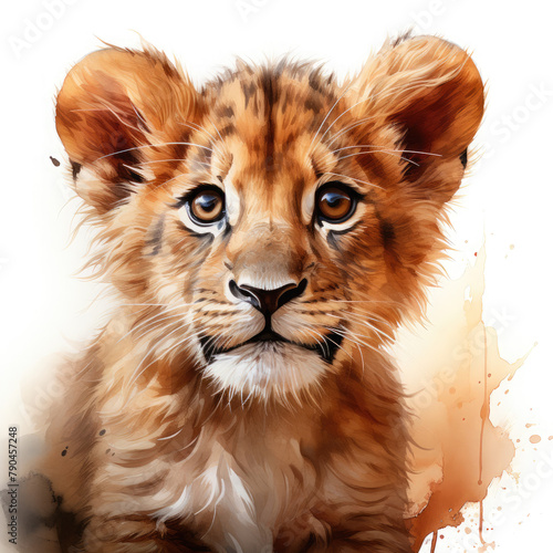 Watercolor Central African Lion , clipart Illustration, Generative Ai