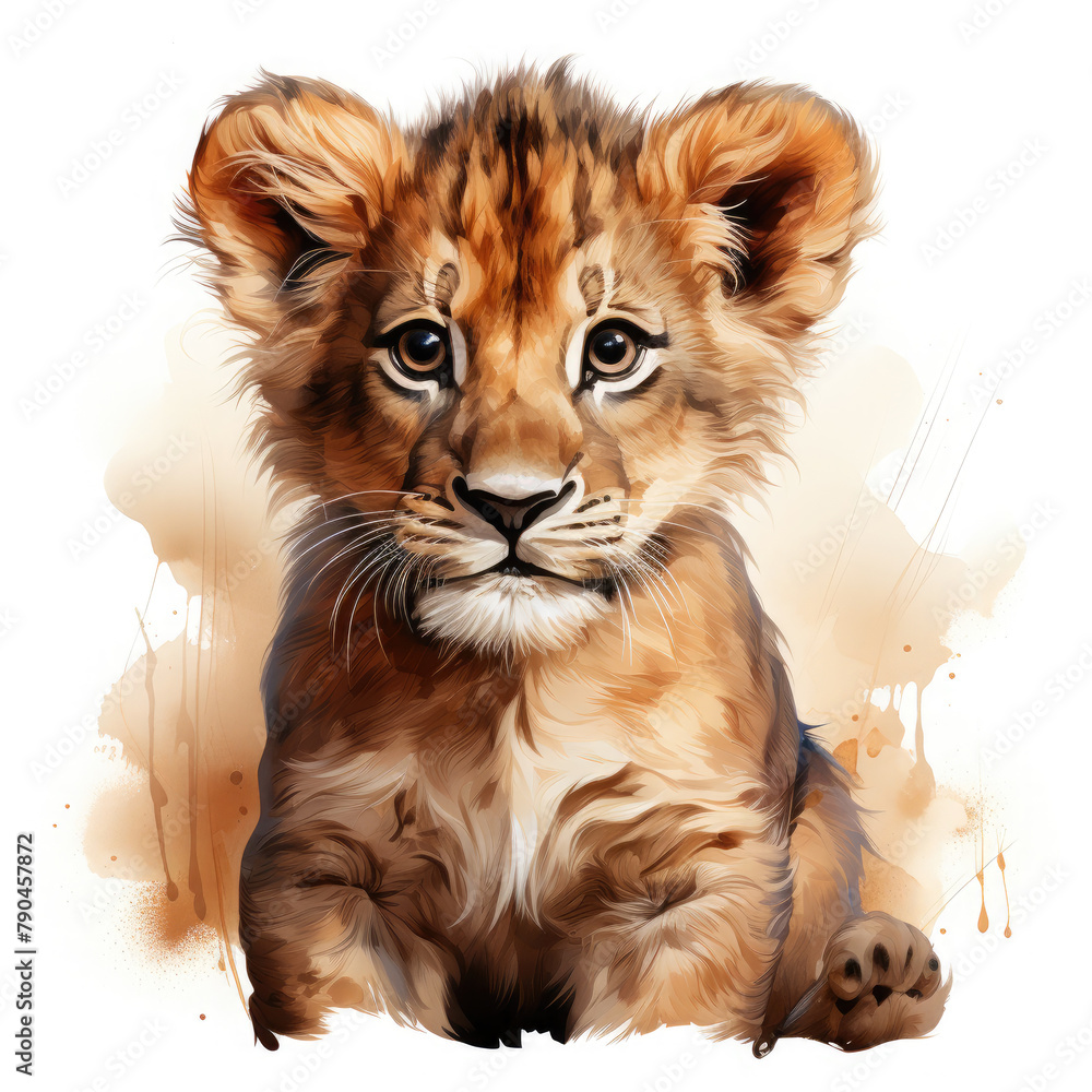 Obraz premium Watercolor Central African Lion , clipart Illustration, Generative Ai