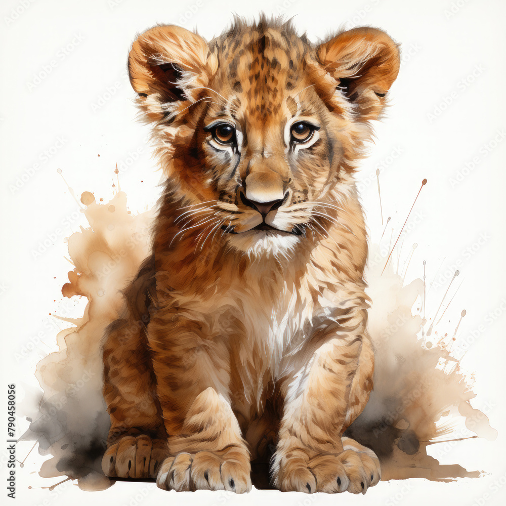 Obraz premium Watercolor Central African Lion , clipart Illustration, Generative Ai
