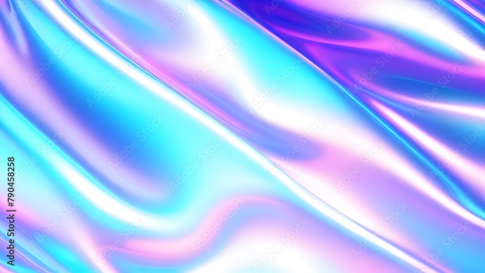 Iridescent chrome wavy gradient cloth fabric abstract background, ultraviolet holographic foil texture, liquid surface, ripples, metallic reflection. 3d render illustration Iridescent chrome wavy gradient cloth fabric abstract background, ultraviolet holographic foil texture, liquid surface, ripples, metallic reflection. 3d render illustration