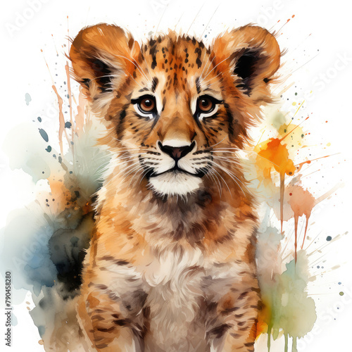 Watercolor Central African Lion   clipart Illustration  Generative Ai