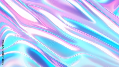 Iridescent chrome wavy gradient cloth fabric abstract background, ultraviolet holographic foil texture, liquid surface, ripples, metallic reflection. 3d render illustration