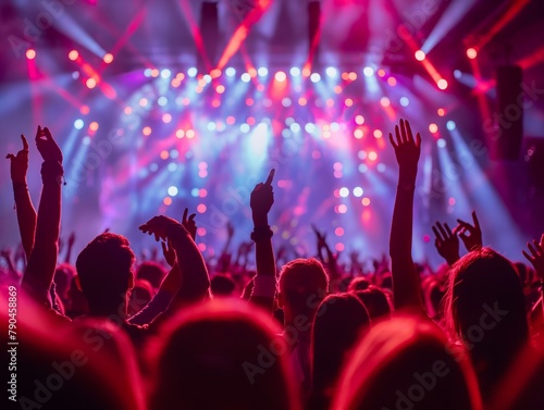 A crowd of people are at a concert, with many of them holding up their hands. The atmosphere is lively and energetic, with everyone enjoying the music and the performance