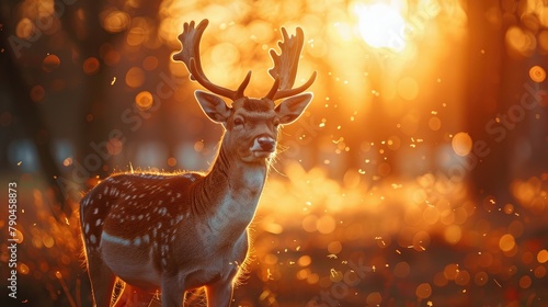 Deer illuminated by setting sun