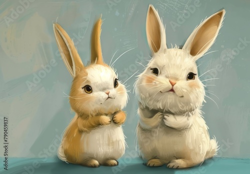Cute bunnies: adorable bunny art featuring chubby cheeks, expressive eyes. Easter-themed content © Лена Шевчук