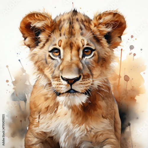 Watercolor Central African Lion   clipart Illustration  Generative Ai